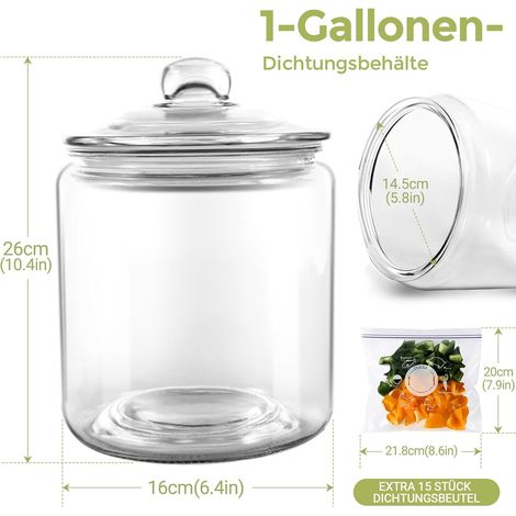 Keksdose aus Glas mit luftdichtem Deckel, 3,9 l großes Glas mit wiederverwendbarem Silikoneinsatz, Aufbewahrungsbehälter für Mehl, Süßigkeiten und andere Lebensmittel