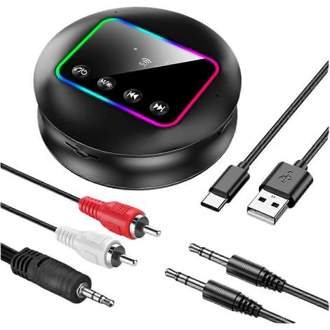 Émetteur-récepteur NFC Bluetooth 5.4, adaptateur audio Bluetooth RCA avec lumière RGB/AUX/RCA/TF pour TV/voiture/PC/enceinte (1/5)