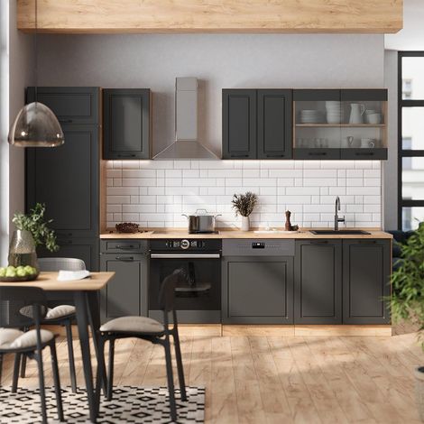 Cuisine R-Line, Anthracite Campagne/Chêne doré, 300cm , PT Chêne, Vicco