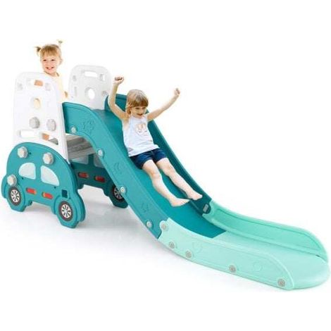 Aire de jeux enfant verte et blanche 5-en-1 avec toboggan pliable, chevalet magnétique et rangement pour chambre et jardin