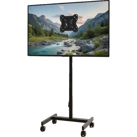 Support TV roulant universel, design portable, compatible avec les téléviseurs plats et incurvés, noir (1/2)