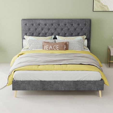 letto matrimoniale struttura letto 140x200 velluto grigio OKMYHOME