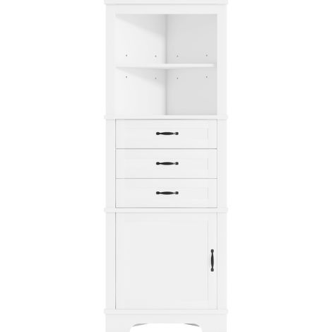 Mueble esquinero de baño MDF blanco 57,7 x 46 x 167,5 cm con 3 cajones y 1 armario (1/5)