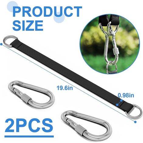 Ceinture de Hamac, avec Mousquetons et Anneaux en D, 50cm25mm Sangle Balancoire Arbre, Kit de Sangles de Suspension d'arbre à Corde Pivotante Robuste, pour Camping Balancoire de Jardin (1/5)