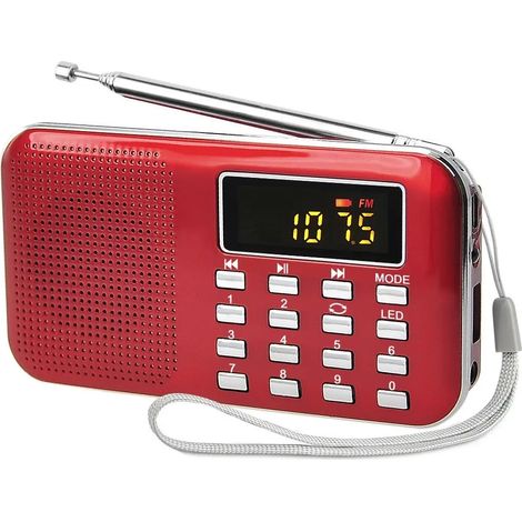 (Rouge) Haut-parleur radio FM haute fidélité avec emplacement pour carte TF, interface USB et autres fonctions. (1/2)