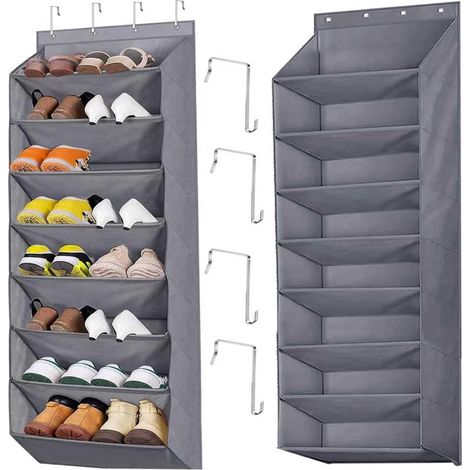 8 Couche Rangement Chaussures Suspendu Range Chaussures à Suspendre sur La Porte, avec 4 Crochets Métalliques Uble Chaussure Mural pour Suspendre Une Porte(Gris) (1/5)
