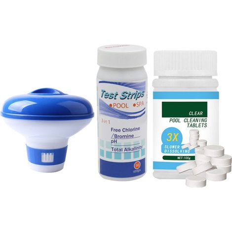 Tablets Effervescentes pour Piscine, Nettoyant avec Distributeur Flottant et Bandelettes de Test pH (1/5)
