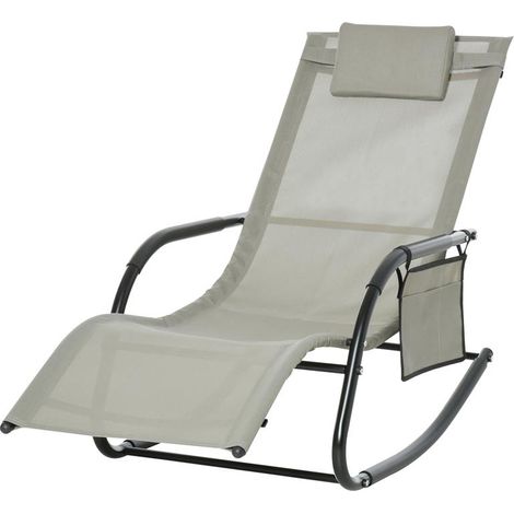 LETTINO A DONDOLO DA GIARDINO CON POGGIATESTA 62 X 88 X 165 CM NERO E GRIGIO (1/5)