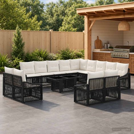 vidaXL Set Divano da Giardino 14 pz Nero e Bianco Crema polyrattan (1/5)