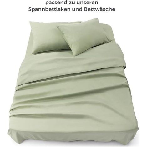 Drap plat 1 personne 160x275 cm en microfibre doux, couleur olive clair, adapté pour lits 90x190 ou 90x200, lot de 1 pièce (1/5)