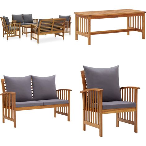 Set Divani da Giardino 5 pz con Cuscini in Massello di Acacia - Sedie da giardino - Panca da giardino
