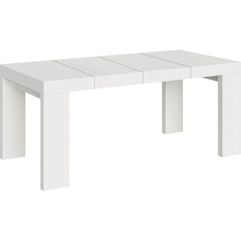 Table à manger extensible bois Ribo 4 pieds 2 rallonges épaisses 130 à 234 cm-Blanc-4 pieds-2 rallonges épaisses-130 à 234 cm (1/5)