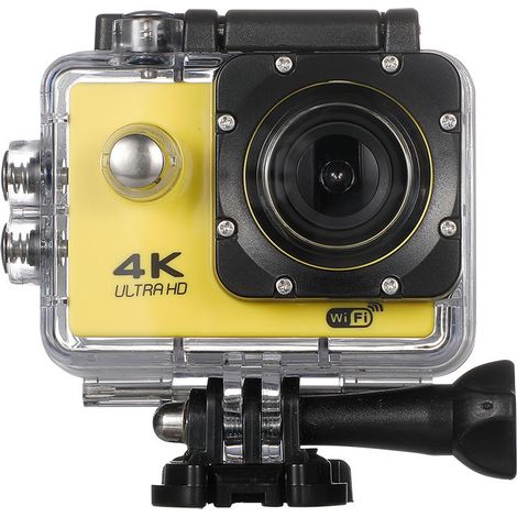Câmera de ação à prova d'água 4K Ultra HD, 12MP / À prova d'água / Controle remoto 2.4G / Tela de 2 polegadas - Amarelo.