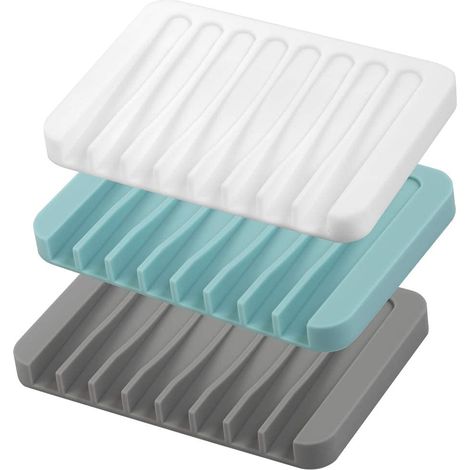 3Pcs Porte-Savon Auto-Drainant, Porte-Savon en Silicone pour la Douche, Salle de Bain, Évier de Cuisine, Garde Le Savon au Sec (1/5)