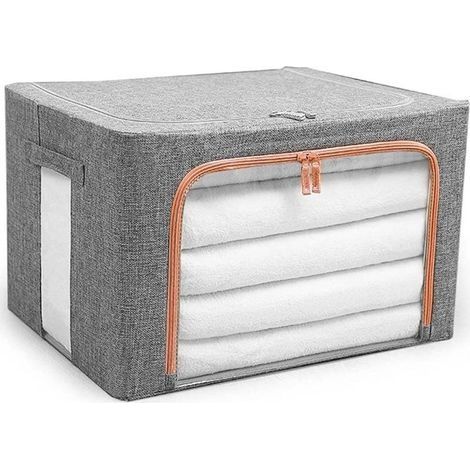 24L / 66L / 100 L Boîte de rangement avec cadre en acier pour boîte de rangement Pliable Gardez dans vos lits de rangement Armoires de rangement Vêtements de rangement (Gris 24L) (1/5)