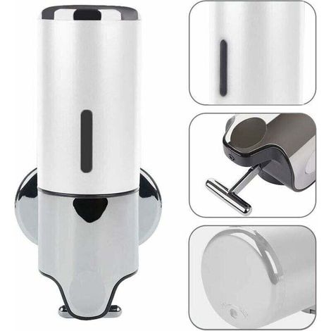 1 Distributeur Savon Mural avec Support pour Douche, XU, Shampoing, Liquide, Nettoyant Mains, Deion Cuisine, Toilettes, Salle Bain, 24x12x8 cm/500 ML（Blanc KZQ - KZQ