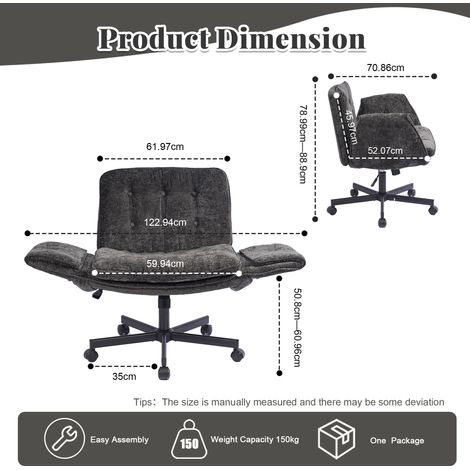 Home office chair, swivel chair, office chair with casters, height adjustable swivel desk chair with foldable armrests, weight capacity 150kg, black (1/5)