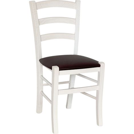 Sedia legno venezia bianco con seduta in similpelle marrone
