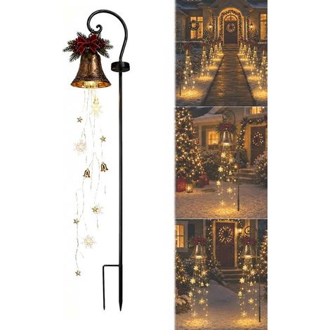 Éclairage décoratif de Noël - Guirlande lumineuse solaire pour le jardin - Cascade lumineuse en forme de cloche - Lampes de sol solaires - Décorations de Noël - Décorations festives d'extérieur pour p (1/5)