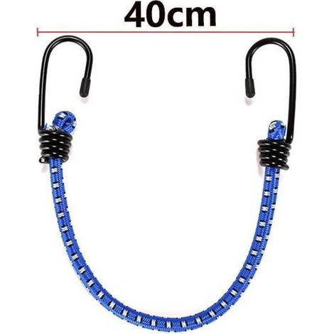 Cinghia per casco da moto in 4 pezzi — Cordino elastico resistente — Ganci di fissaggio blu — Portapacchi estensibile blu — Cinghia elastica per casco da bicicletta con 2 ganci (40 cm) (1/3)