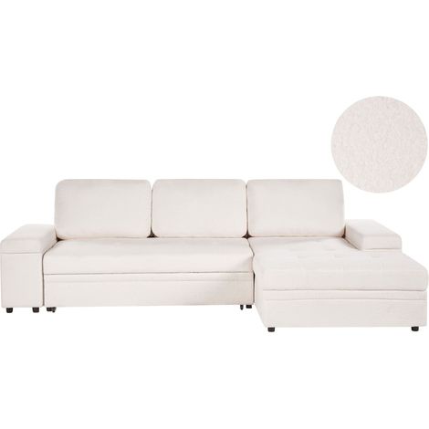 Eckschlafsofa 3-Sitzer HRISEY Bouclé Weiß mit Stauraum linksseitig