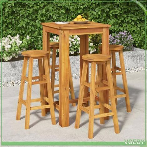 Ensemble de bar de jardin - FAFEICY - 3154389 - Bois d'acacia massif - 5 pièces (1 table+4 chaises) - 60x60x105 cm (1/5)