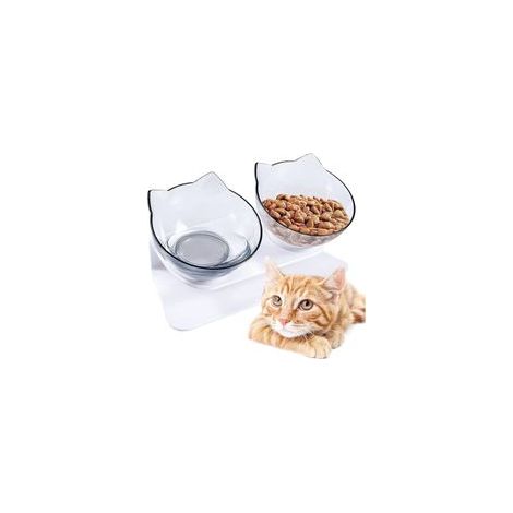 Gamelle pour chat, transparente, double gamelle réglable, avec support surélevé, pour eau et nourriture, prévient les blessures au cou (transparente) (1/4)
