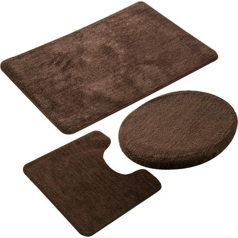 Juego de 3 alfombrillas de baño antideslizantes, de secado rápido, suaves, cómodas y absorbentes (marrón). (1/5)