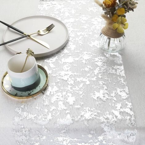Chemin de Table Filet avec Feuille d'argent 28cmx5m, Ruban de Table Métallisé(Argent, 5m) (1/5)