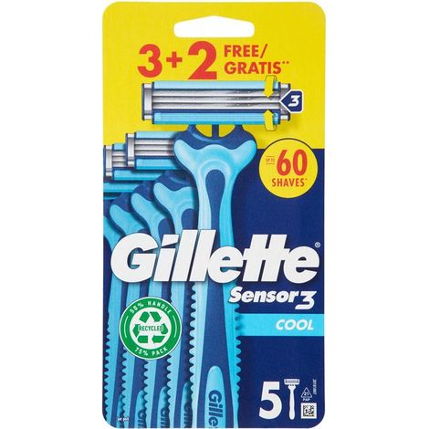 GILLETTE SENSOR 3 COOL RASOIO DA UOMO USA E GETTA 3 RASOI + 2 GRATIS