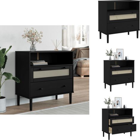 Sideboard SENJA Rattan-Optik Schwarz 80x40x80 cm Kiefernholz - Schreibtisch - Wohnzimmermöbel - Sideboard - Regal - Holz Sideboard (1/5)