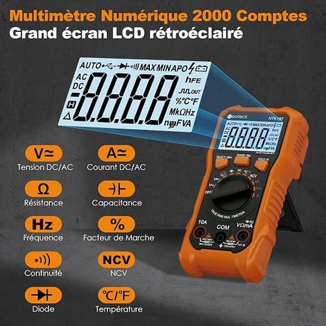 Multimètre Numérique 2000 Points TRMS NCV Auto Range (Orange) (1/4)