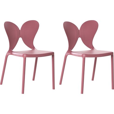 Conjunto de 2 sillas de jardín de plástico material sintético para interior y exterior comedor respaldo tipo mariposa rosa Larissa