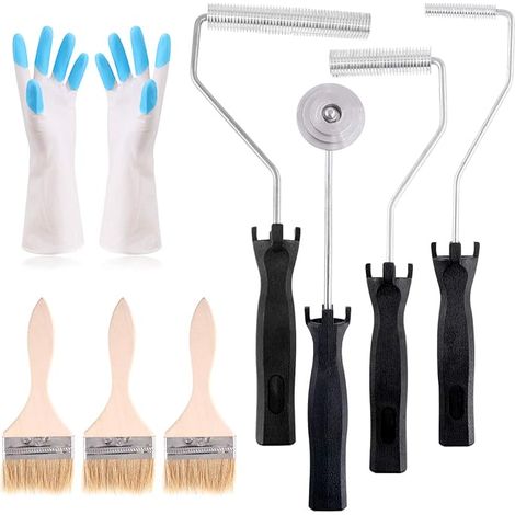 Lot de 4 rouleaux en fibre de verre et 1 pinceau de détail avec 1 paire de gants outil de palettes à bulles en fibre de verre kit de rouleau de peinture pour moules (1/5)