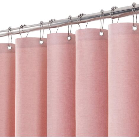 Rideau de Douche Lin avec Anneaux en Métal Imperméable Anti-Moisissures Polyester Tissu Rideau Salle de Bain Lourd pour Baignoire Cabine de Douche 182x182CM (Rose) (1/5)