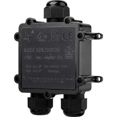 Barcelona Led – Boîte de dérivation étanche en Y IP68 – Submersible jusqu'à 8m – Capacité 24A – Dimensions 140x77,6x38mm pour câbles 0,5-2,5mm²