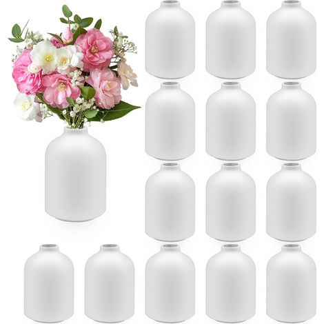 Lot de 15 Mini Vases en Céramique Blanche, 10 cm, Style Bohème