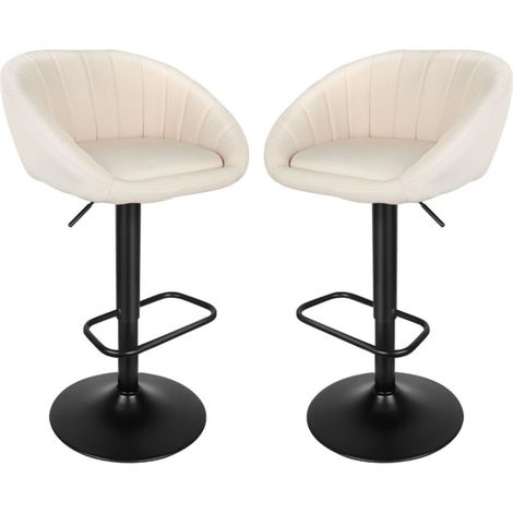 Lot de 2 Tabouret de Bar en Tissu Réglables en Hauteur Modernes Chaises de Bar Beige (1/5)