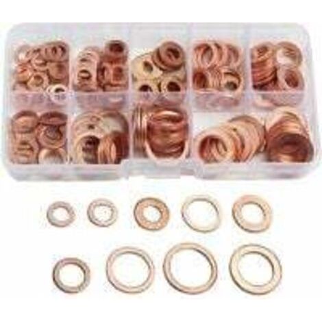 PA Rondelle Flat en Cuivre Ring Métriques Coffret de Rondelle Joint Assortiment 9 Tailles M5-M14 Avec Boîte Joint de Bouchon de Puisard Huile Outil Accessoires 200pcs (1/5)