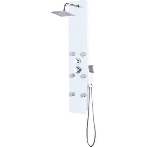 Panneau de douche pomme de douche robinet verre acier inoxydable 130 cm blanc