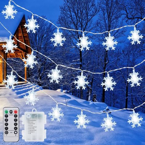 Lumières de Noël Interieur Exterieur, 6M 40LED Flocon de Neige Guirlande Lumineuse Noël à Pile Étanche Décoration Noël Exterieur Interieur Jardin Terrasse Chambre Fenetre Déco Noël Exterieur (1/5)