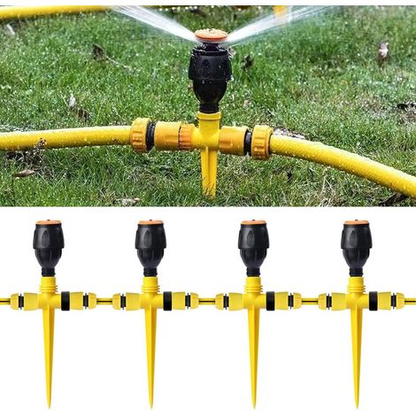 Lot de 4 arroseurs de pelouse automatiques rotatifs à 360° – Arrosage réglable pour plantes, fleurs, légumes et gazon