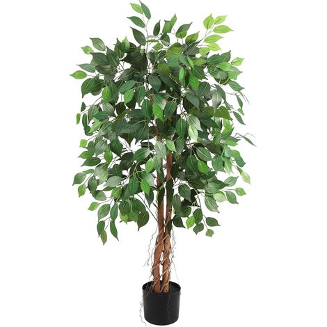 Plantes côtières - Ficus - 122 cm - Plantes littorales - Grand ficus artificiel en pot - Avec tronc en bois naturel et feuilles réalistes - Pour salon, chambre à coucher, bureau - Décoration (1/5)