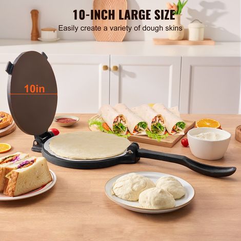 Presse à Tortillas en Fonte Résistant 25 cm Appareil Chapati Manuel Presse à Burrito avec 100 Feuilles de Papiers Supplémentaires Parfaite pour Faire les Crêpes les Tartes les Rotis Indiens (1/5)