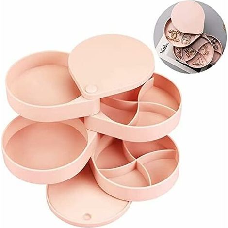 DEESSE SHOP - Boîte à bijoux ronde pour femme, boîte à bijoux portable de voyage, boîte-cadeau à bijoux 4 niveaux rotation à 360 ° colliers, bagues, bracelets, colliers (1/5)