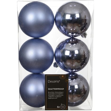 Set 6 palline di natale infrangibili mix lucido/opaco D 8 cm azzurro polvere Peraga Christmas