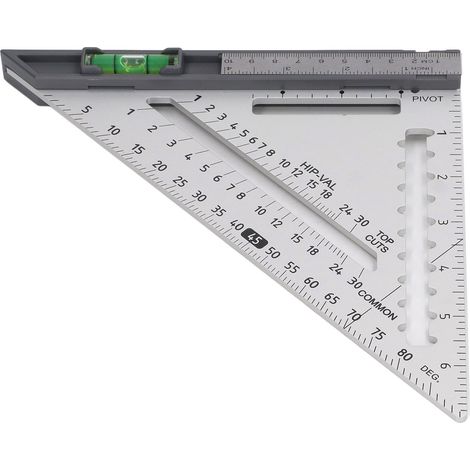 Équerre de charpentier de 18 cm avec niveau, haute précision, en alliage d'aluminium, équerre triangulaire détachable pour le travail du bois, couleur argent (1/5)