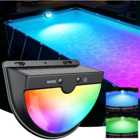 Lumiere Piscine Solaire Éclairage Piscine Sans Fil pour Piscines Hors Sol Métalliques Lumiere LED Piscines avec Mode Multicolore Étanche Antichoc Eclairage Piscine pour Jardin (1/5)