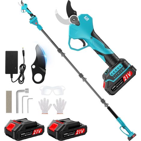 Secateur Electrique Sans Fil,Avec Perche Télescopique de 200 cm, Ouverture de 50 mm, Taille D'ouverture de 2 2Ah Avec Moniteur, Sécateur Avec Moteur Sans Balais de 1000W Pour Jardinage,Fruitiers (1/5)