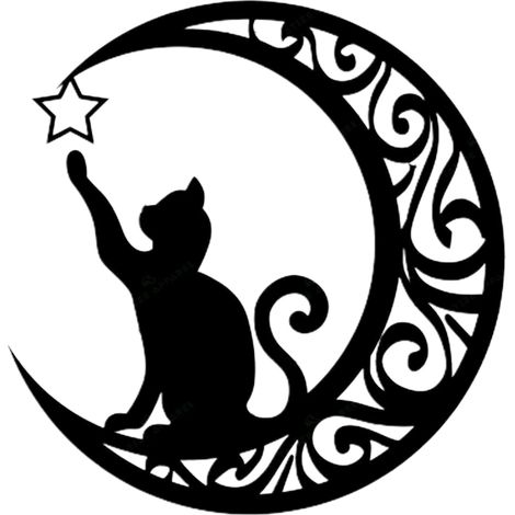 Plaque Murale Métal Chat Noir et Lune Décor pour Fenêtres Portes Cheminées (1/5)